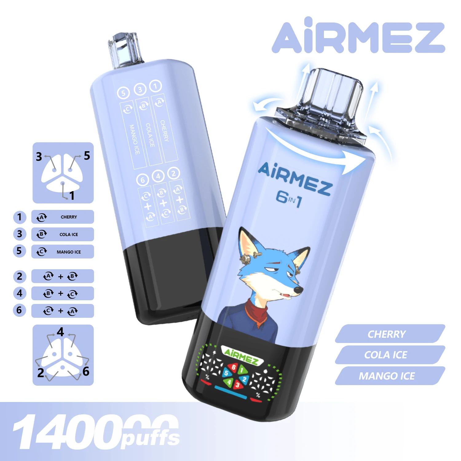 Airmez 140000パフ 6-in-1 使い捨て電子タバコ