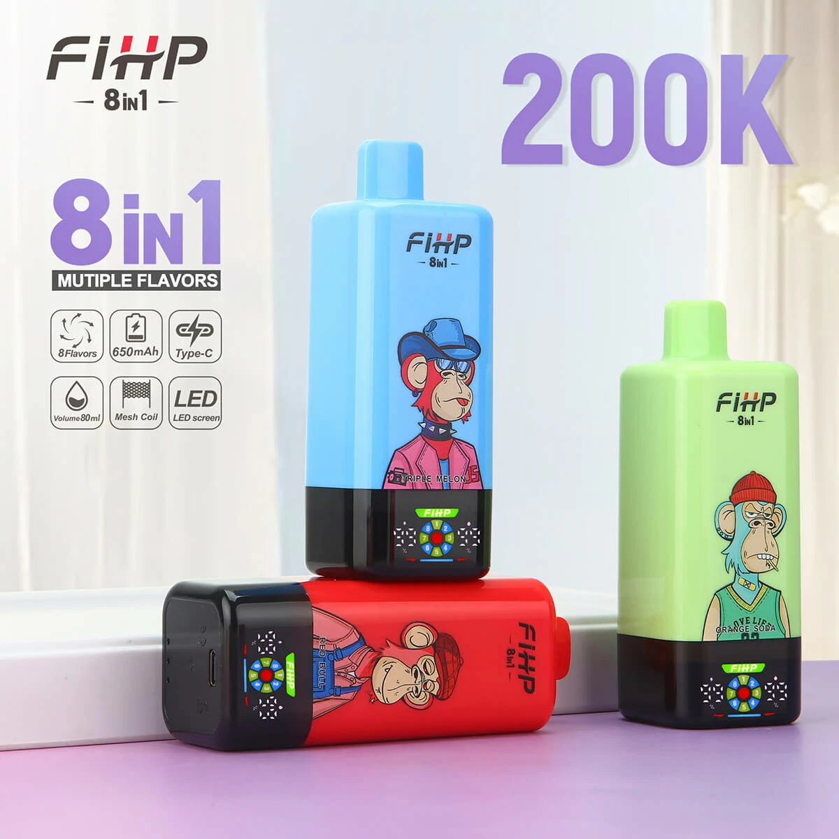 FIHP 200000パフ 8-in-1 使い捨て電子タバコ