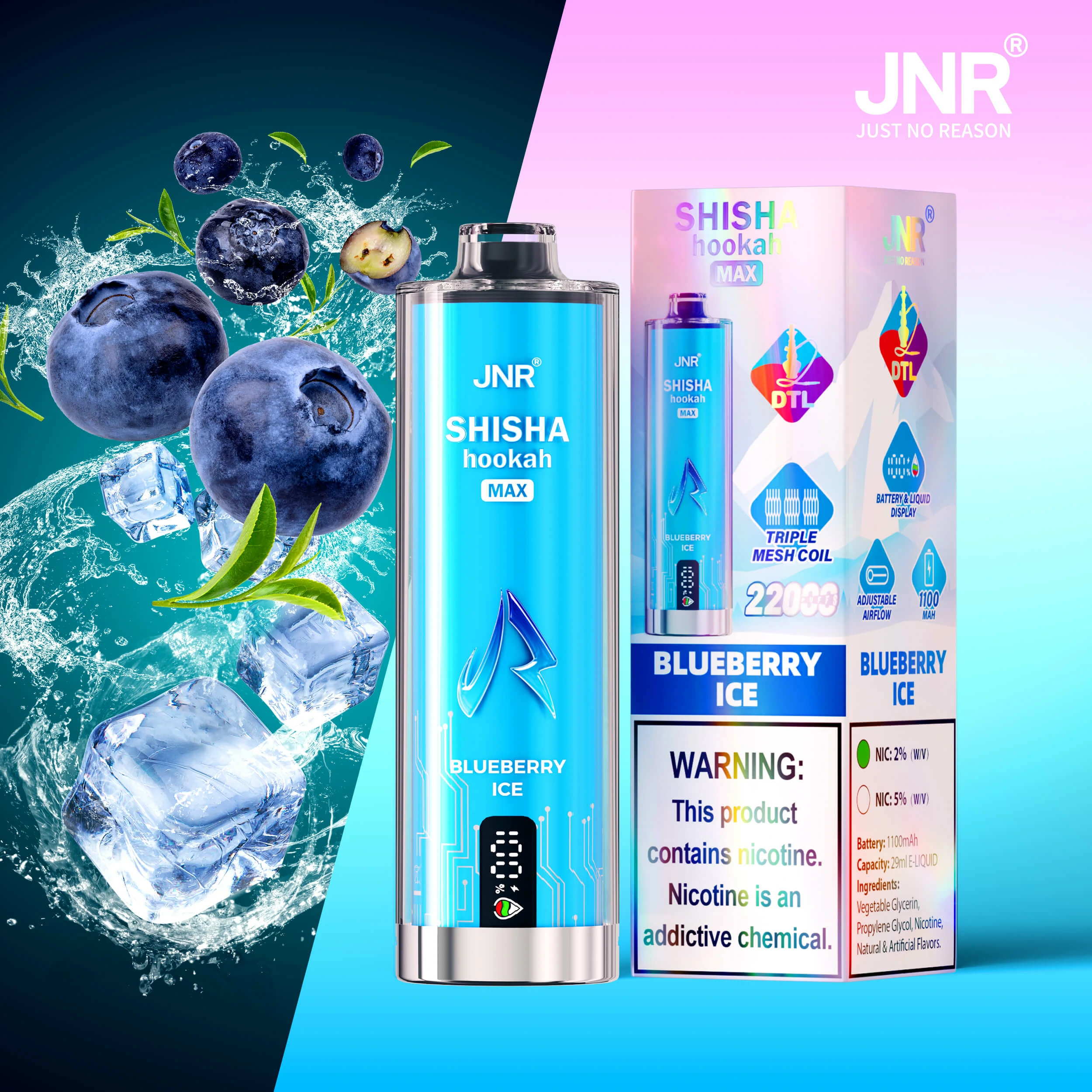 JNR Shisha Hookah Max 22000パフ 使い捨て電子タバコ