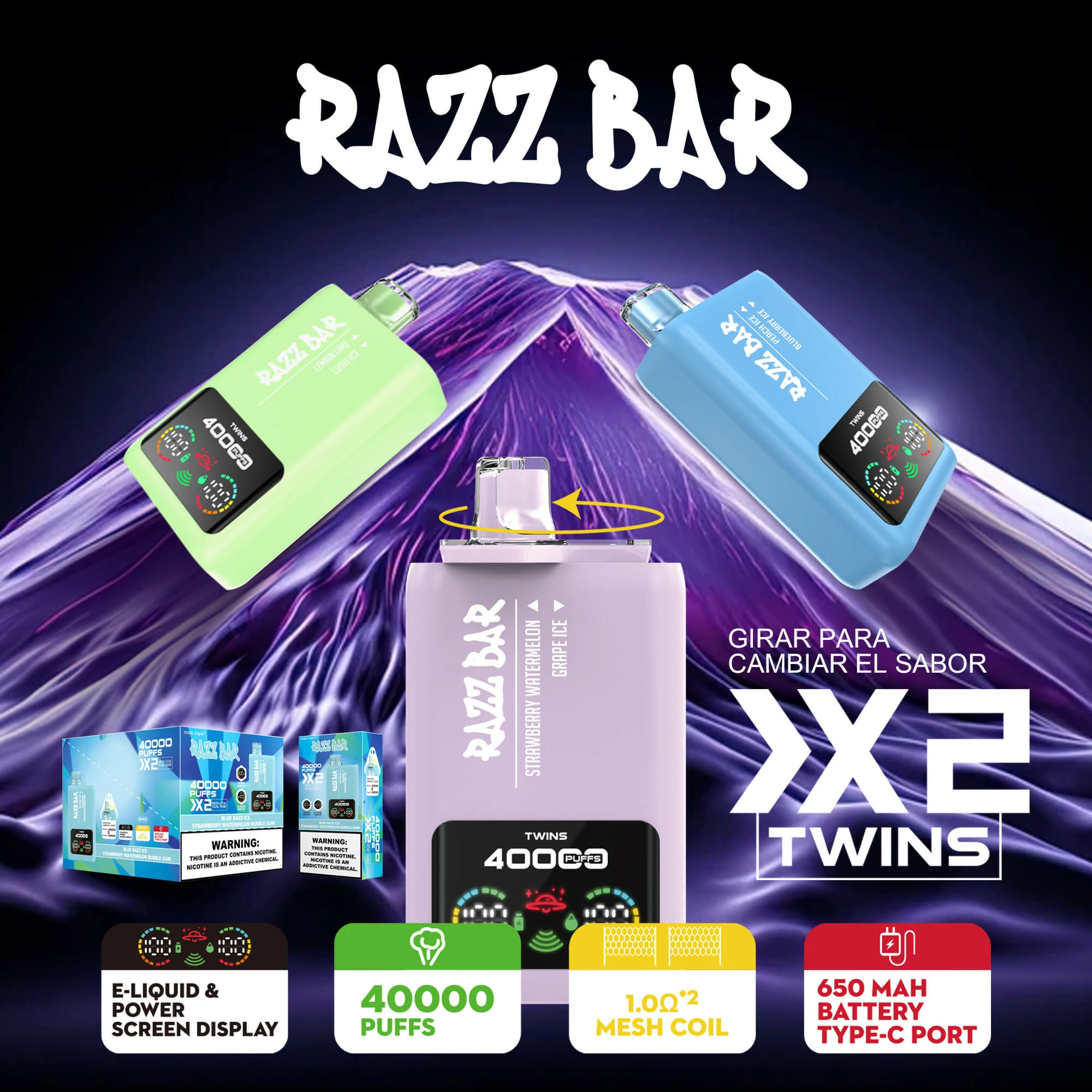 Razz Bar 40000パフ 2-in-1 使い捨て電子タバコ