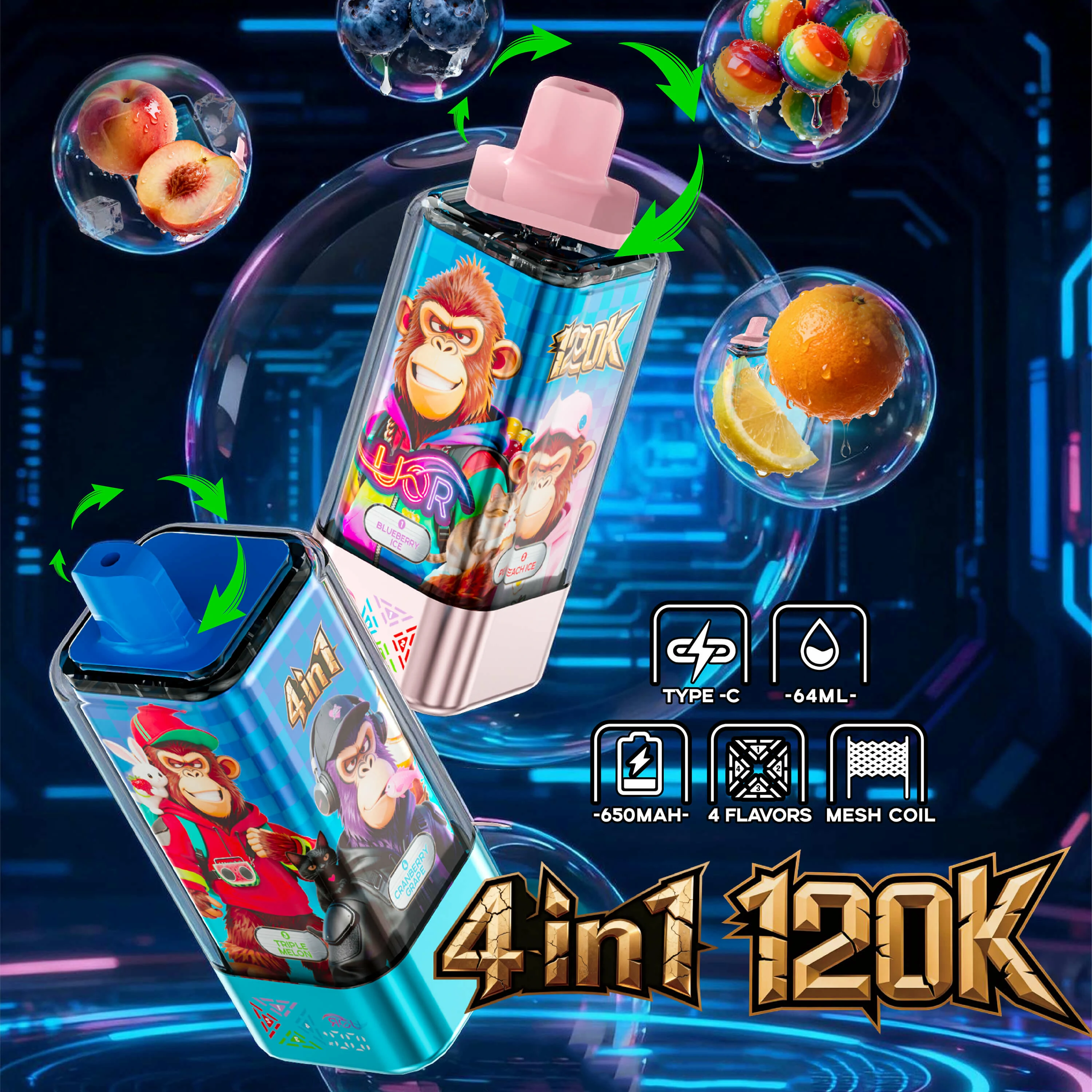 UOR 120000パフ 4-in-1 使い捨て電子タバコ