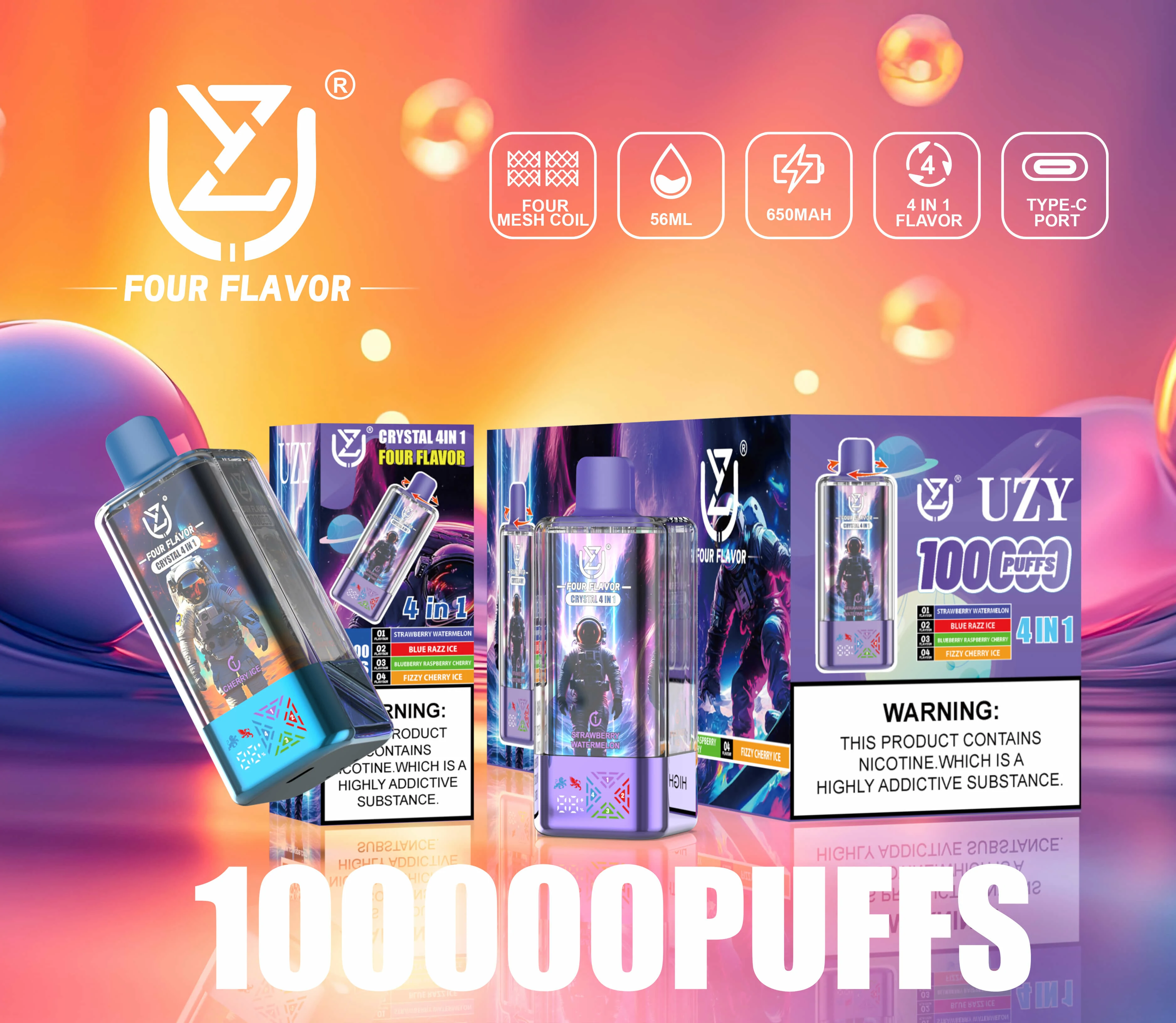 UZY Crysta 100000パフ 4-in-1 使い捨て電子タバコ