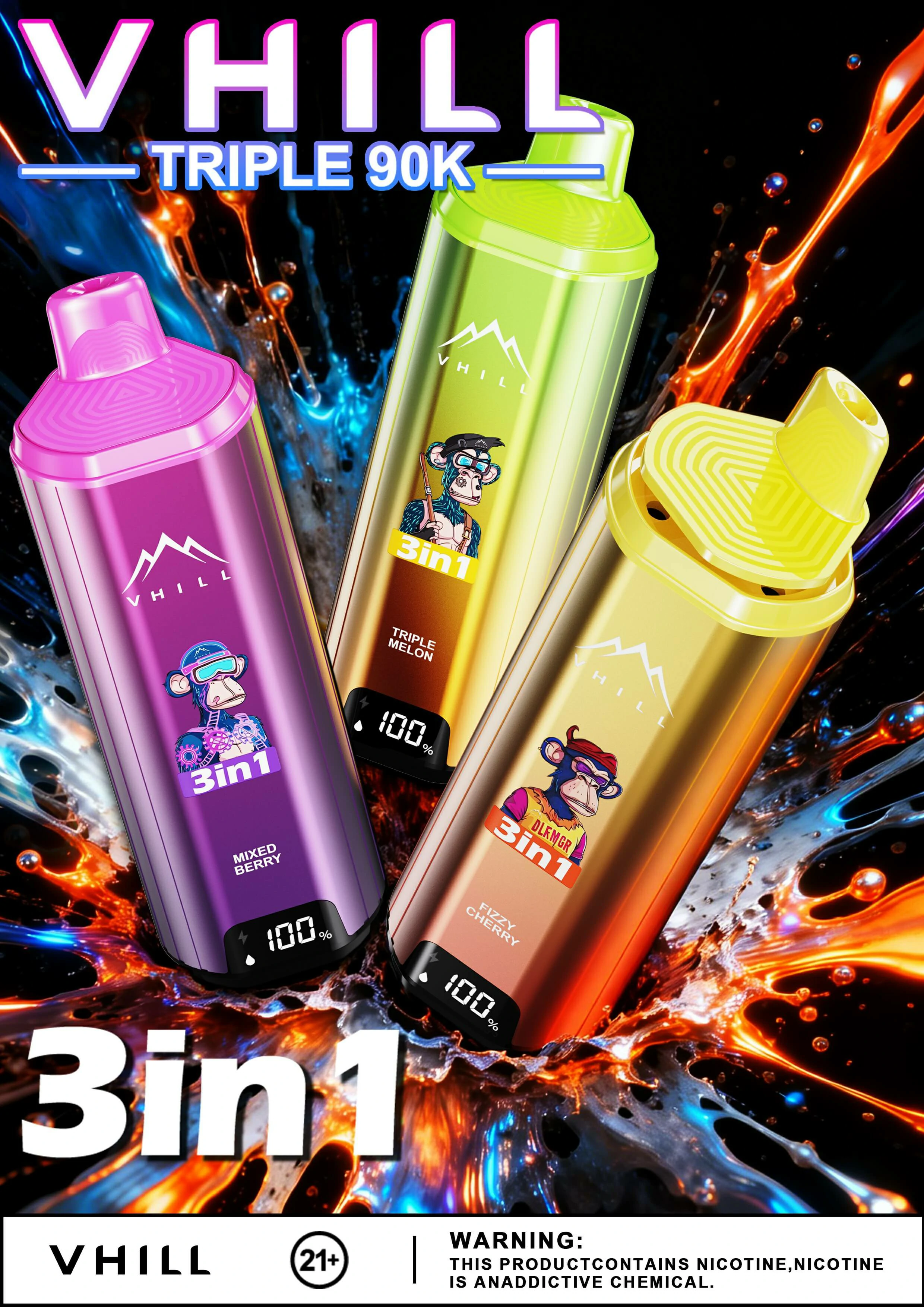 VHILL TRIPLE 90000パフ 3-in-1 使い捨て電子タバコ