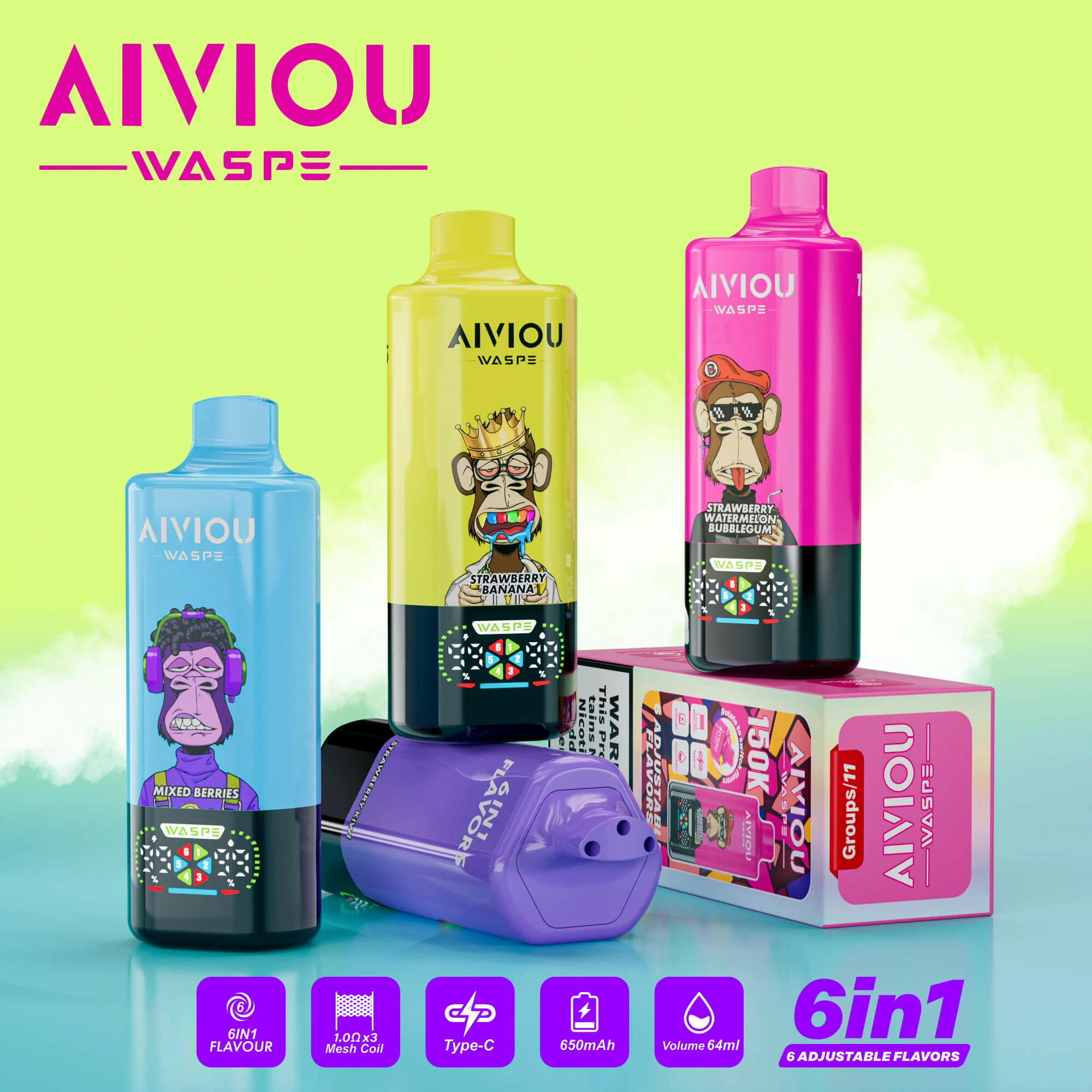 WASPE AIVIOU 150000パフ 6-in-1 使い捨て電子タバコ
