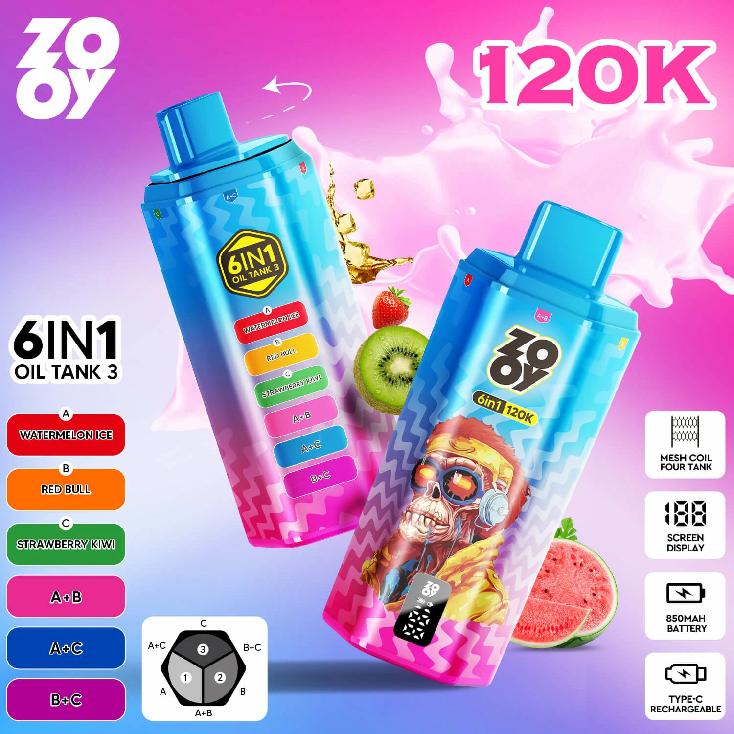 Zooy 120000パフ 6-in-1 使い捨て電子タバコ
