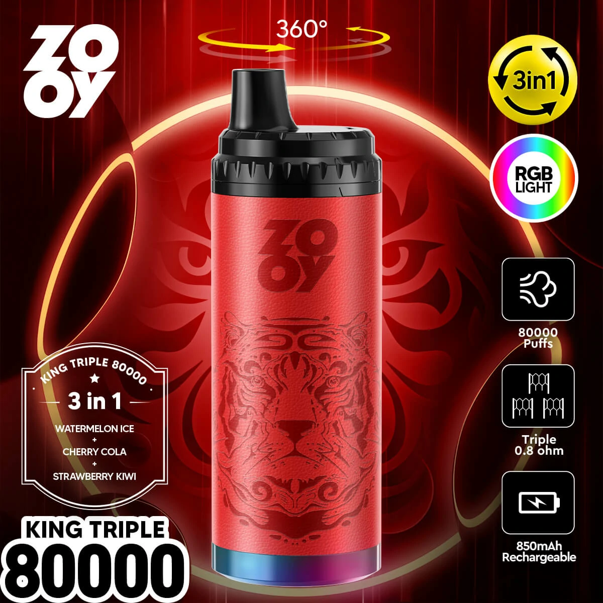 ZOOY King 80000パフ 3-in-1 使い捨て電子タバコ